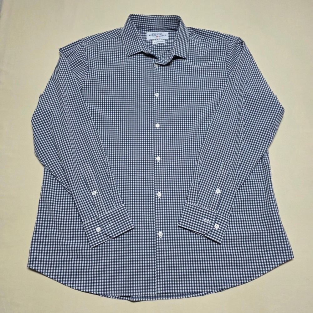 Mizzen Main Leeward Mens XXL Blue Gingham Check Performance Casual Shirt Reg Fit
